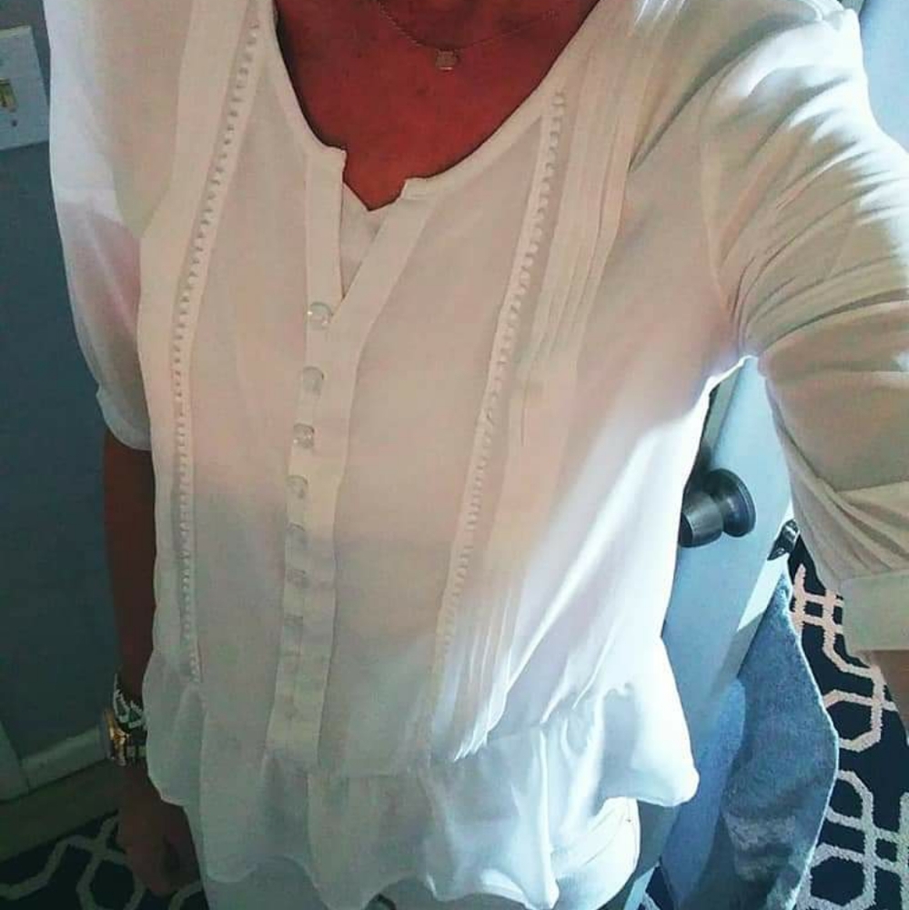 Button up sheer peplum bouse
